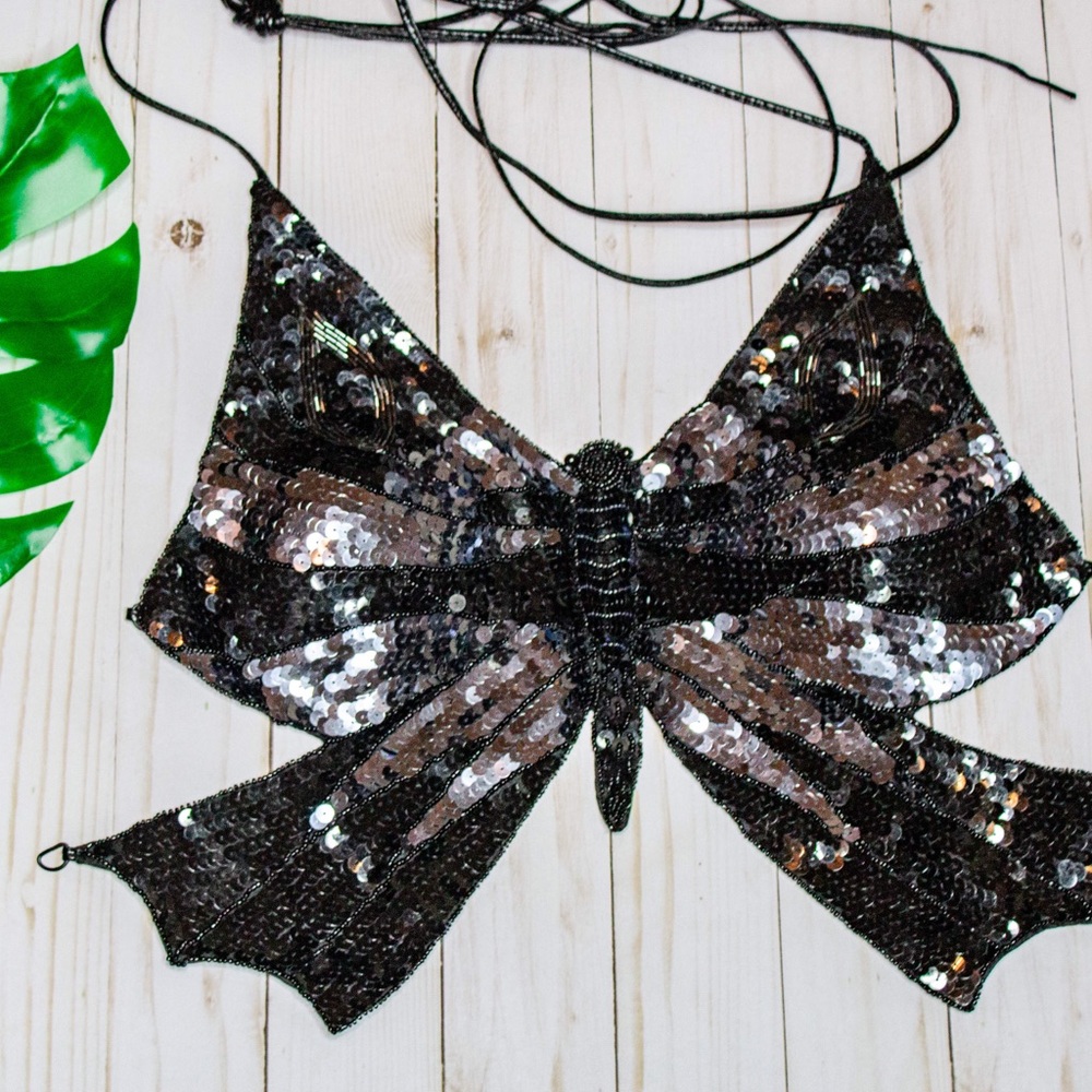 🦋 Sequin Butterfly Halter Top 🦋